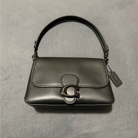 Coach Pewter and Black Leather Shoulder Bag - Picture 4 of 13